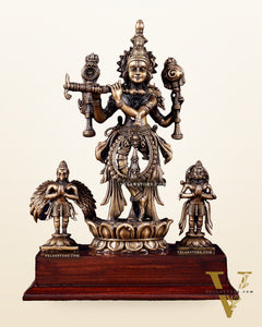 Antique Bronze Vishnu Roopam Krishna with Hanuman & Garuda – 7 Inch