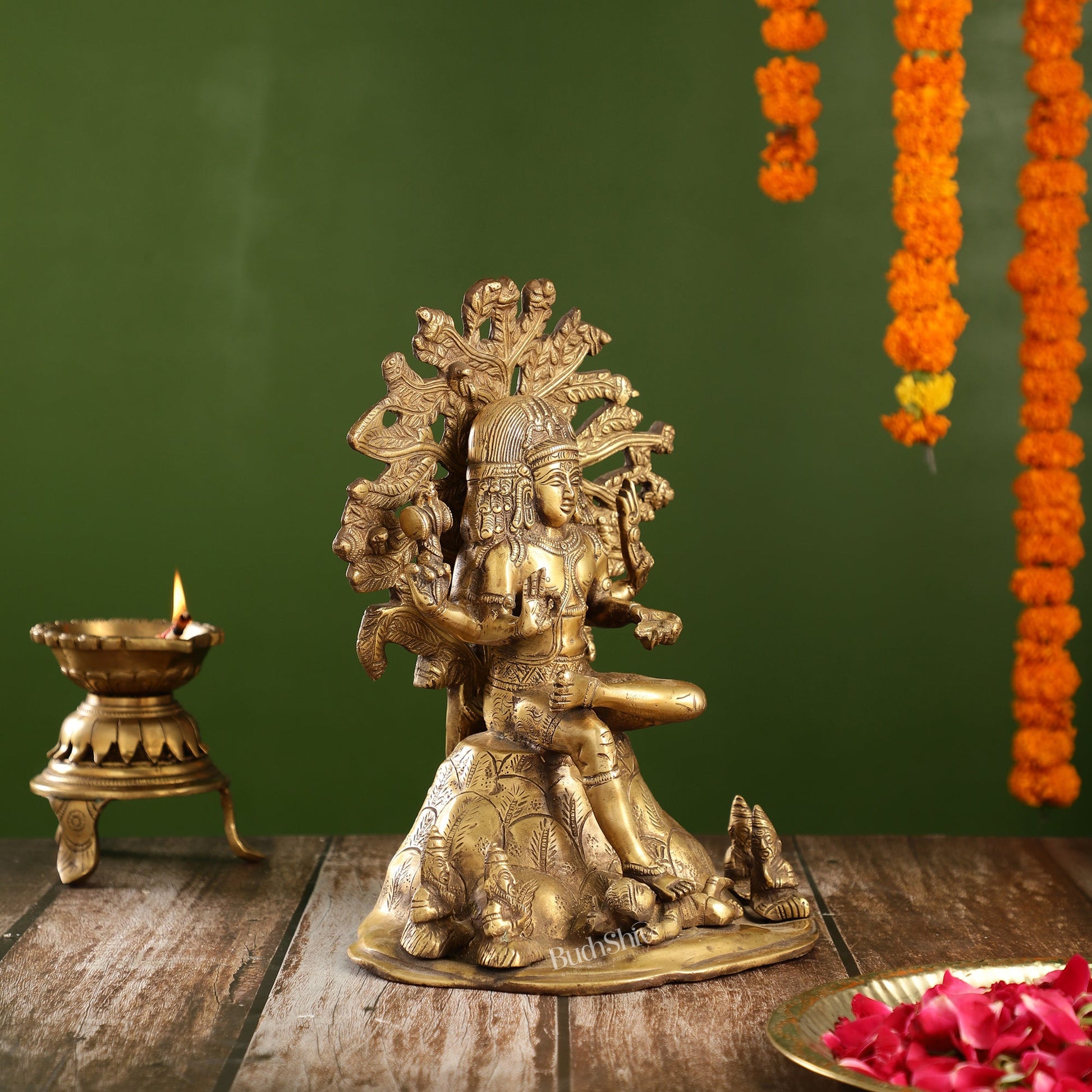 Antique Brass Dakshinamurthy Statue | 12" Vintage