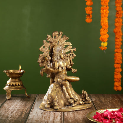 Antique Brass Dakshinamurthy Statue | 12" Vintage