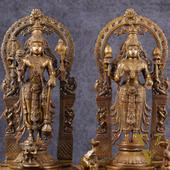 Antique Chola Style Pure Brass Lord Vishnu and Goddess Lakshmi Statues | 16 inch