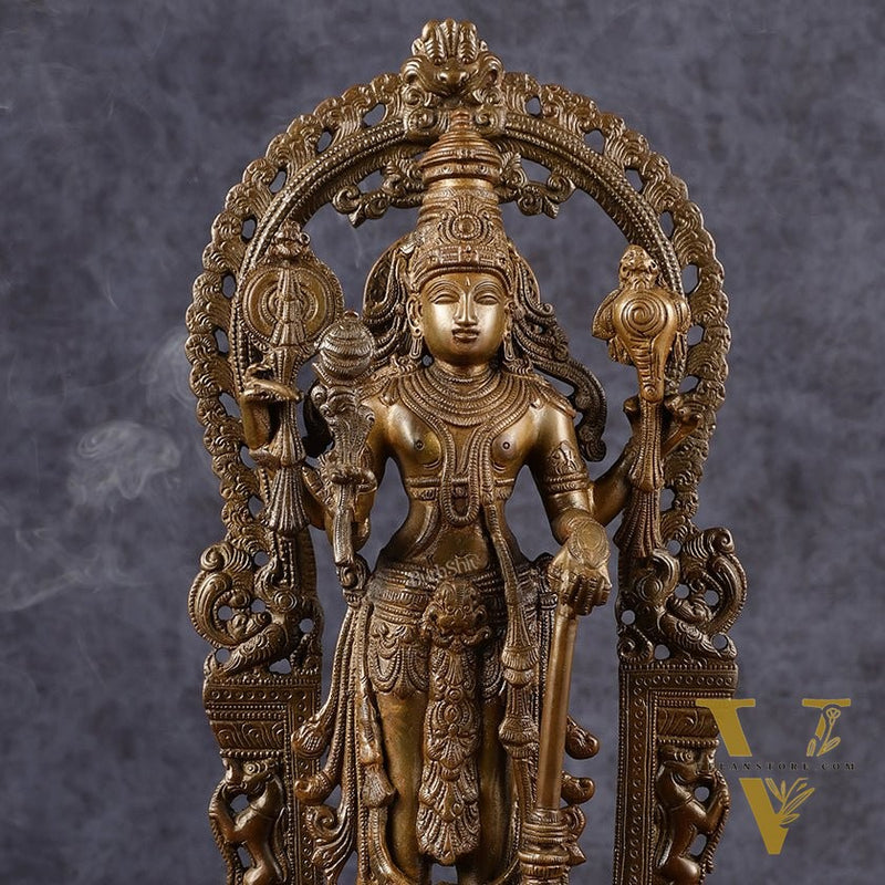 Antique Chola Style Pure Brass Lord Vishnu Statue with Garuda | 16 inches