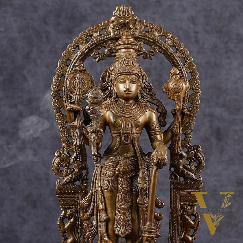 Antique Chola Style Pure Brass Lord Vishnu Statue with Garuda | 16 inches