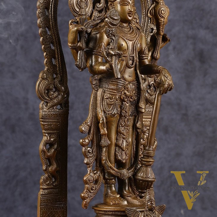 Antique Chola Style Pure Brass Lord Vishnu Statue with Garuda | 16 inches