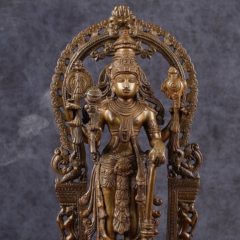 Antique Chola Style Pure Brass Lord Vishnu Statue with Garuda | 16 inches