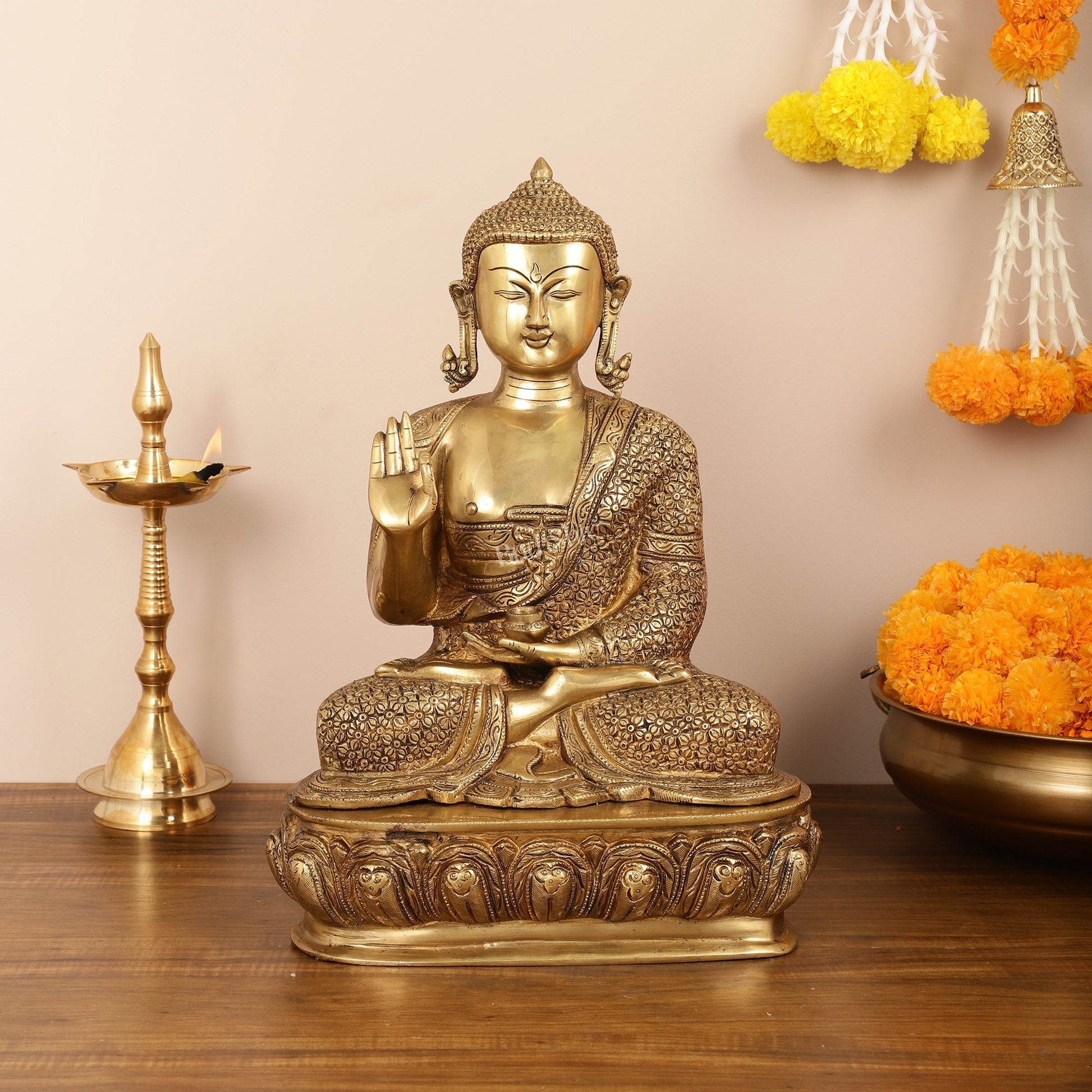 Antique Finish Brass Buddha Idol - 15"
