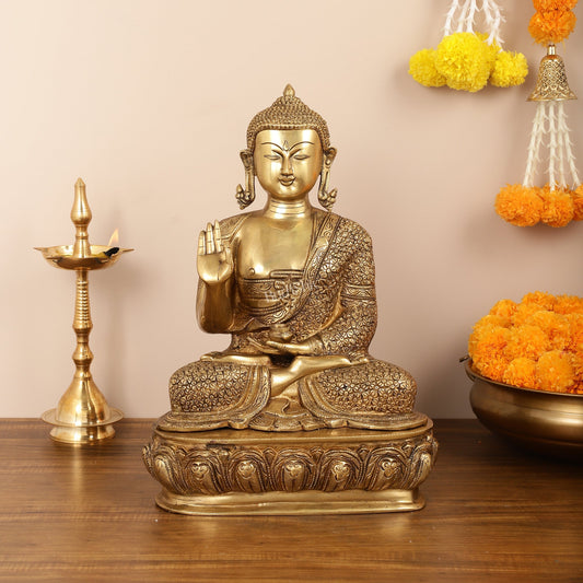 Antique Finish Brass Buddha Idol - 15"