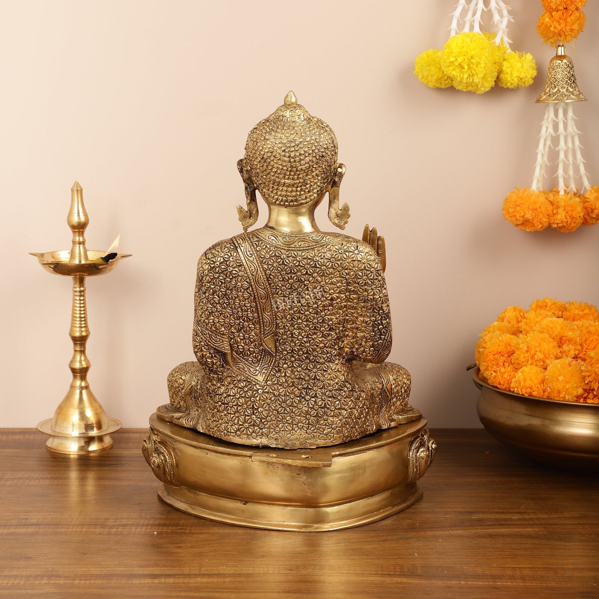 Antique Finish Brass Buddha Idol - 15"