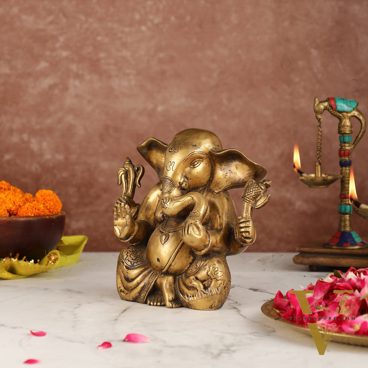 Antique Finish Brass Dhoti Ganesha Idol | 7.5" Height | Timeless Charm
