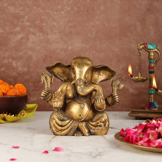 Antique Finish Brass Dhoti Ganesha Idol | 7.5" Height | Timeless Charm