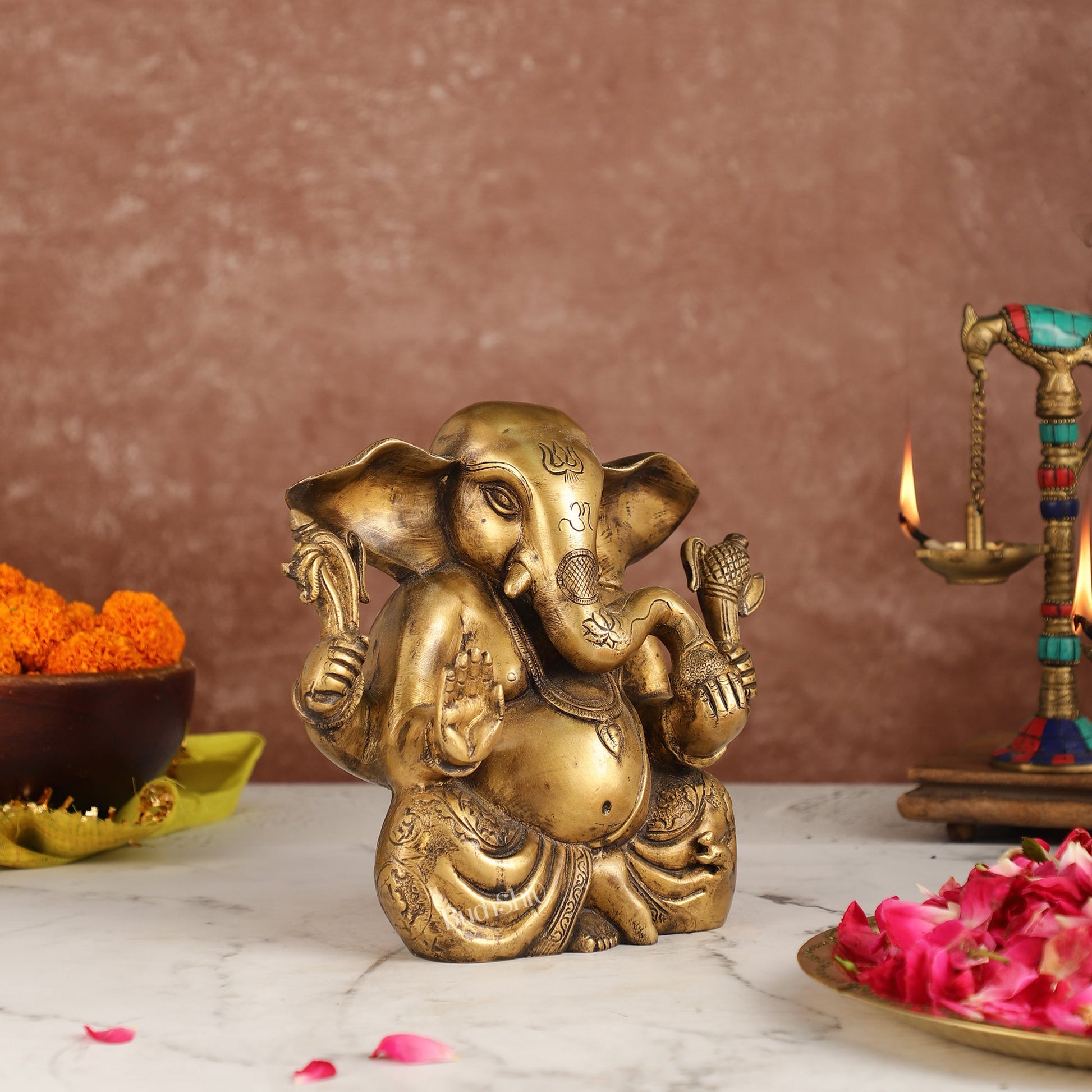 Antique Finish Brass Dhoti Ganesha Idol | 7.5" Height | Timeless Charm