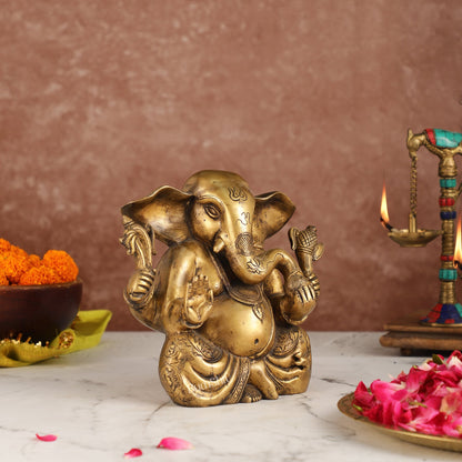 Antique Finish Brass Dhoti Ganesha Idol | 7.5" Height | Timeless Charm