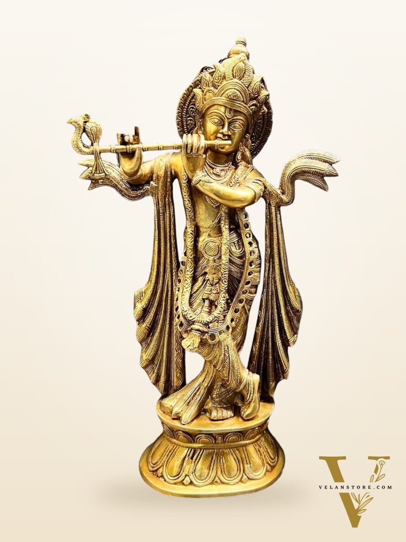Antique Finish Brass Krishna Idol | 20"