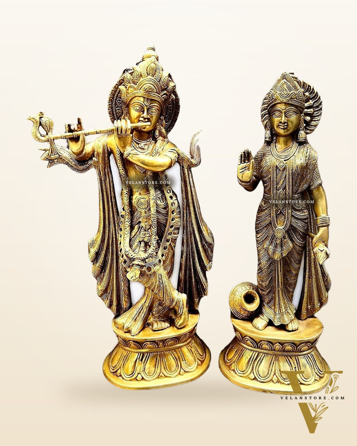 Antique Finish Brass Radha Krishna Idols | 20"