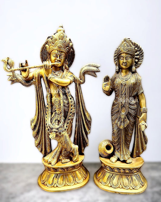 Antique Finish Brass Radha Krishna Idols | 20"