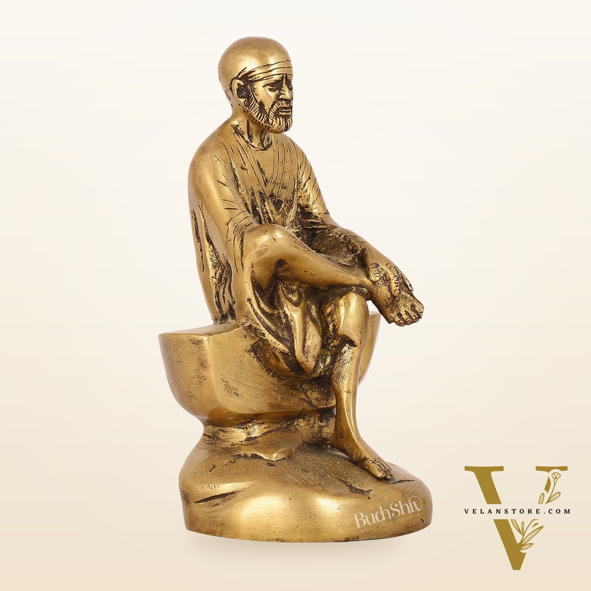 Antique Finish Brass Sai Baba Statue | 9" Height
