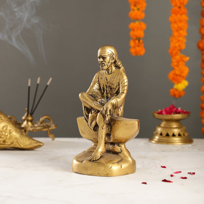 Antique Finish Brass Sai Baba Statue | 9" Height