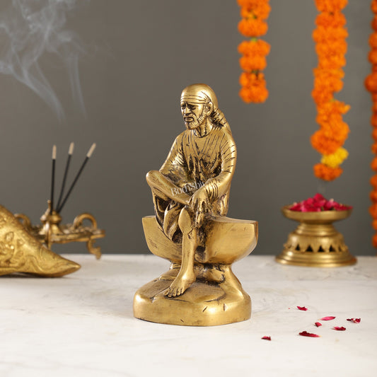 Antique Finish Brass Sai Baba Statue | 9" Height
