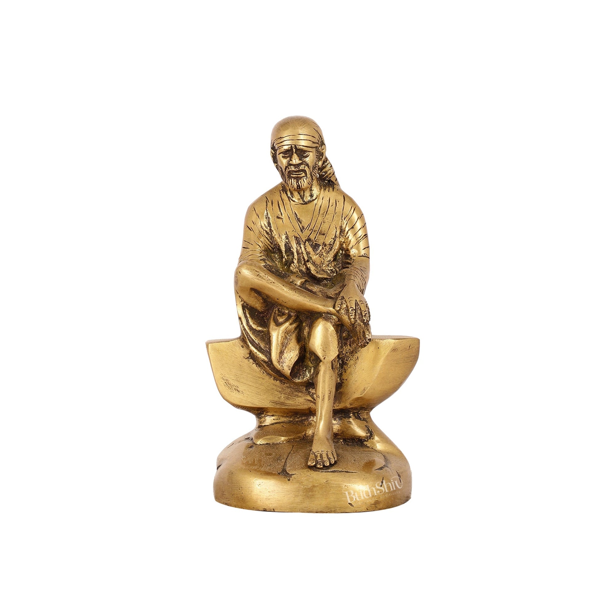 Antique Finish Brass Sai Baba Statue | 9" Height