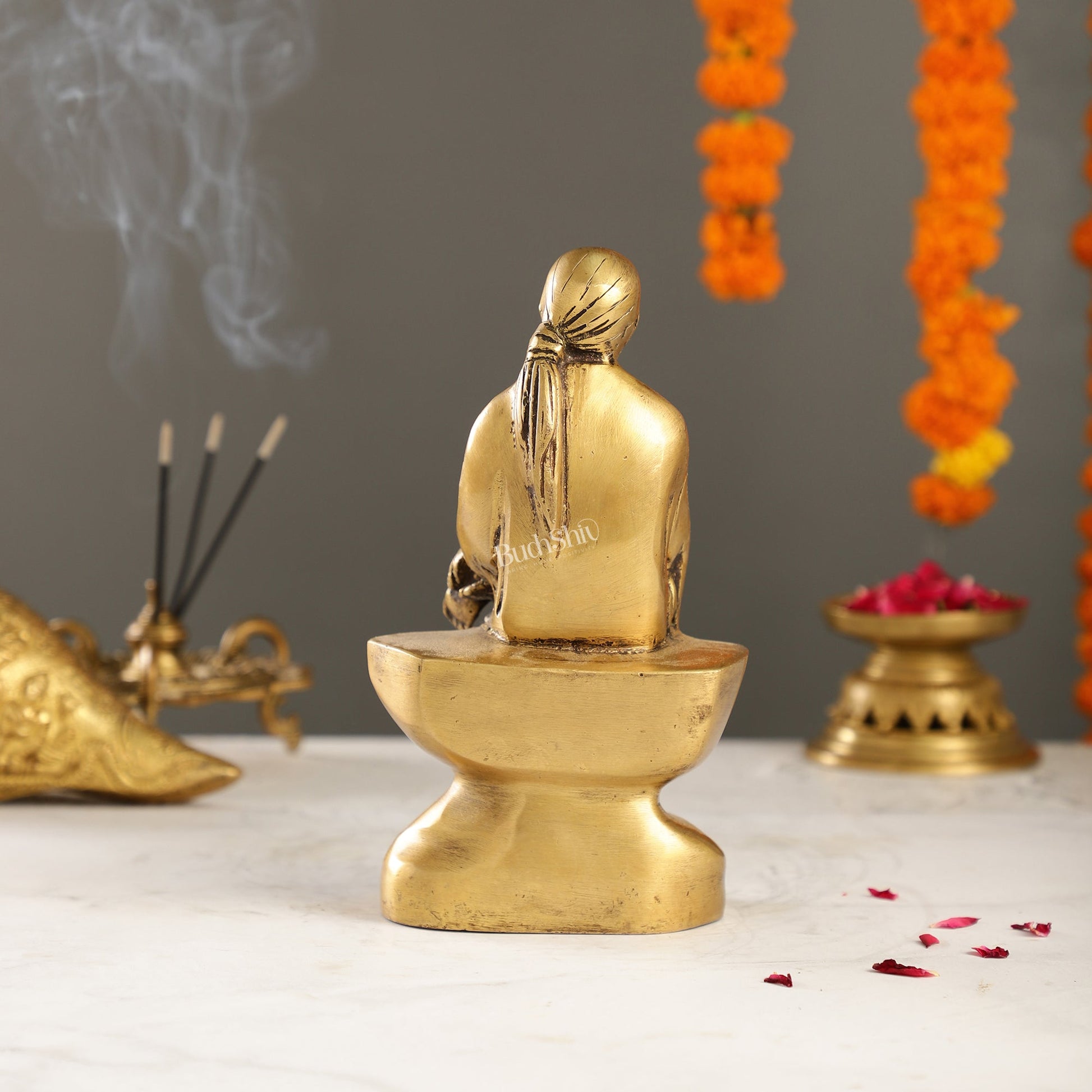 Antique Finish Brass Sai Baba Statue | 9" Height