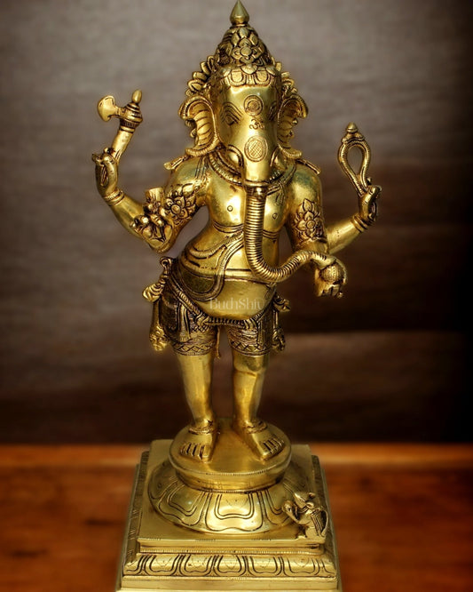 Antique Finish Brass Standing Lord Ganesha Statue - 20 "