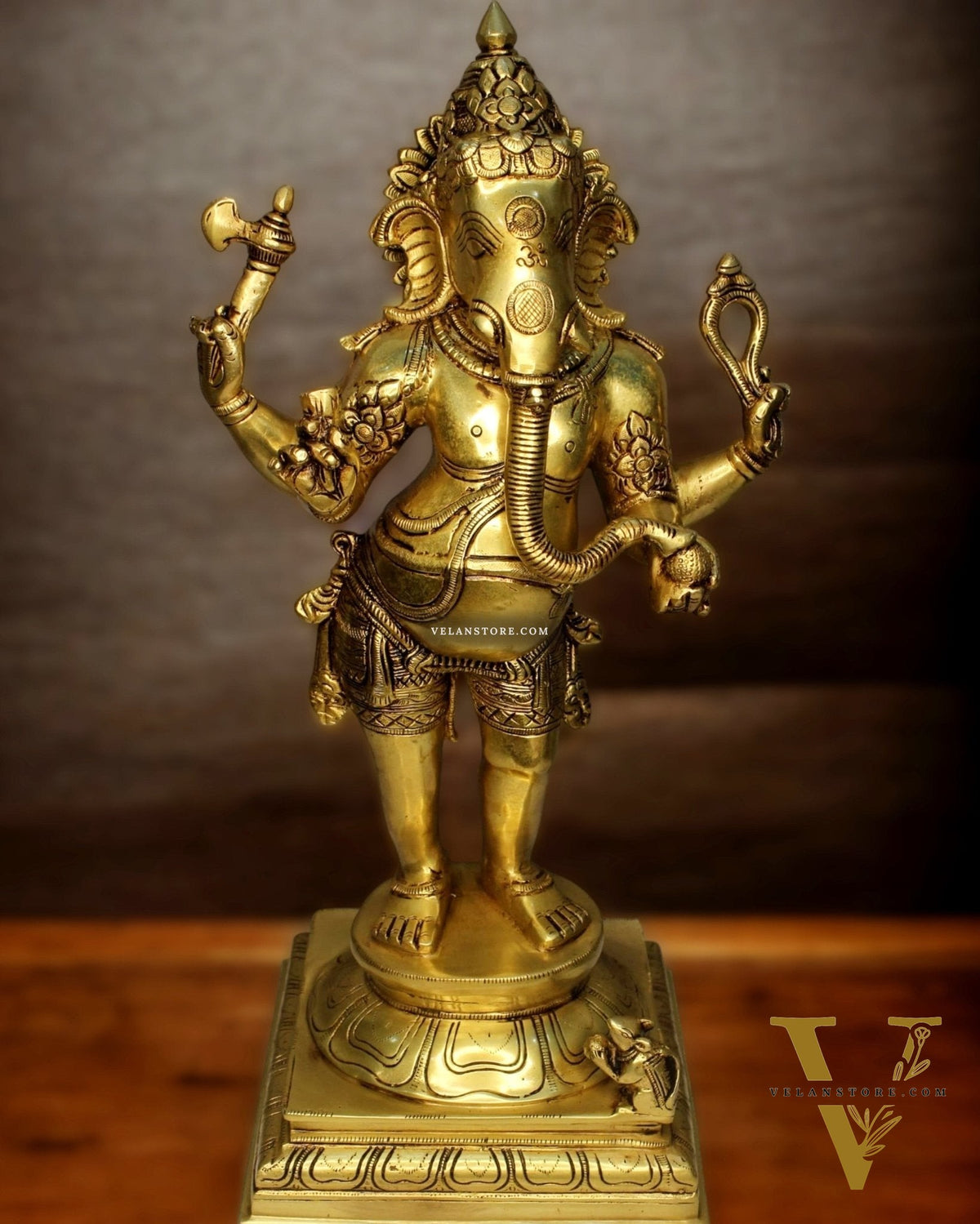 Antique Finish Brass Standing Lord Ganesha Statue - 20 "