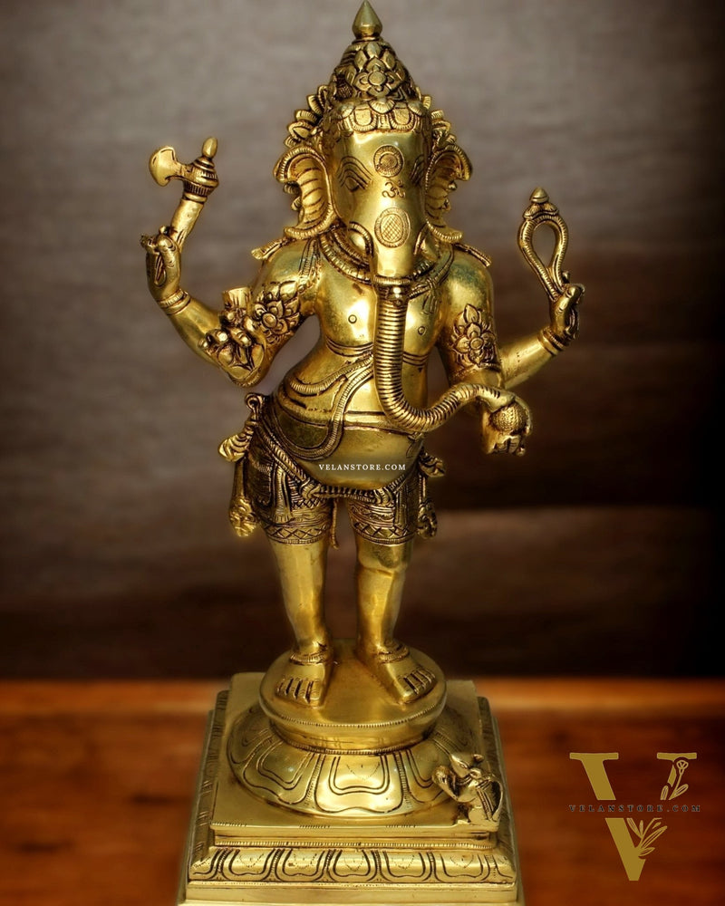 Antique Finish Brass Standing Lord Ganesha Statue - 20 "