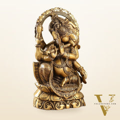 Antique Finish Brass Unique Ganesha Statue Playing Flute | 13" Height
