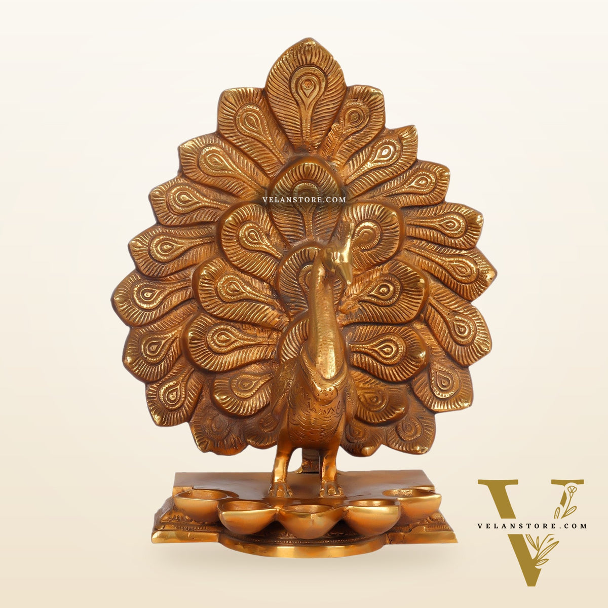 Antique Finish Large Brass Peacock Panchdeep | Exquisite Home Decor 12.5 "