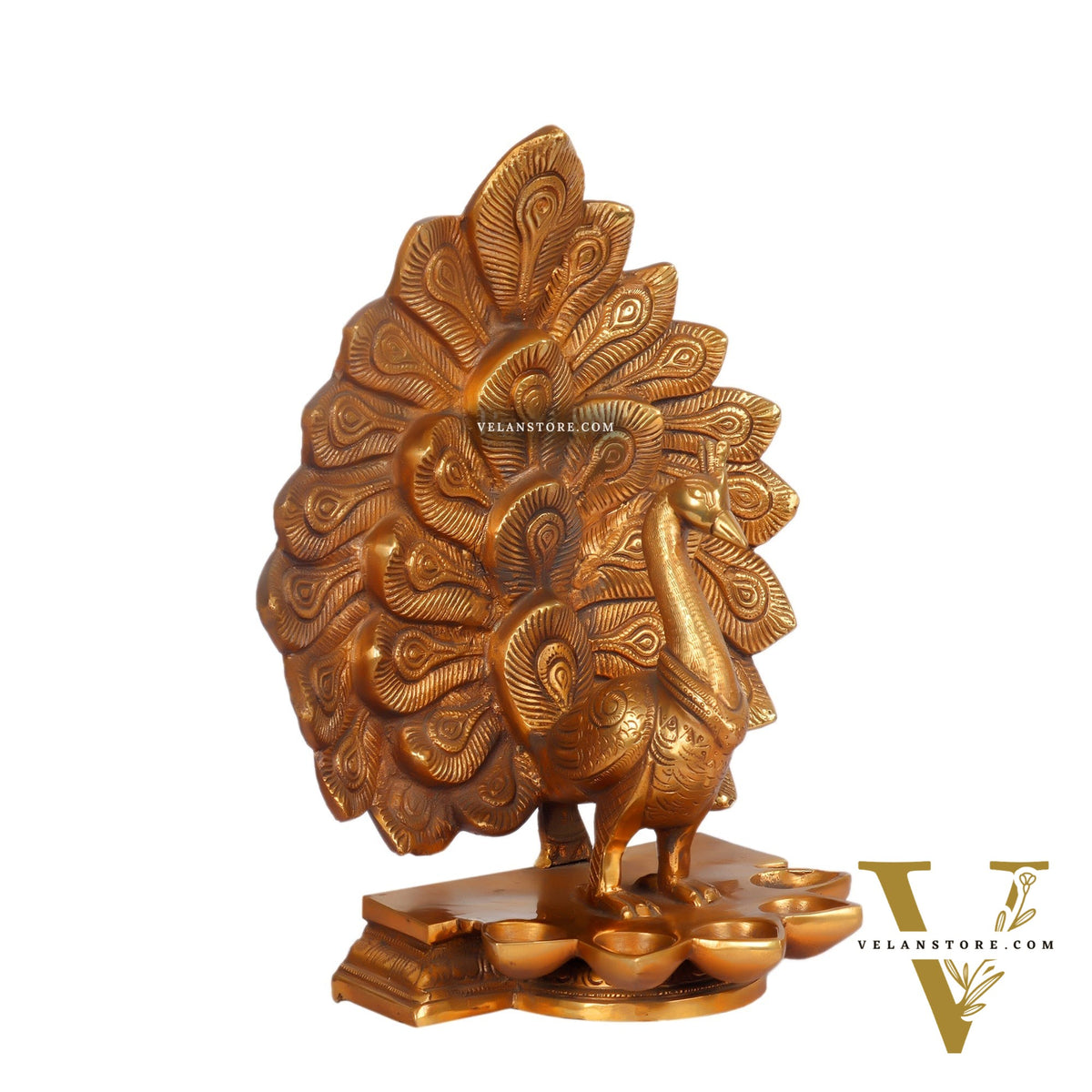 Antique Finish Large Brass Peacock Panchdeep | Exquisite Home Decor 12.5 "