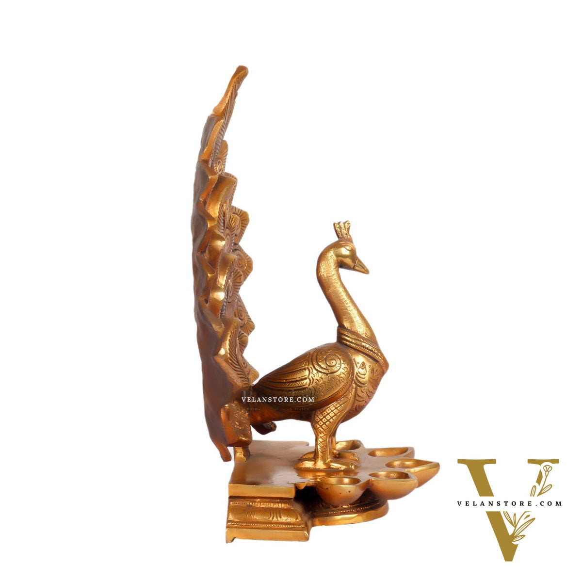 Antique Finish Large Brass Peacock Panchdeep | Exquisite Home Decor 12.5 "