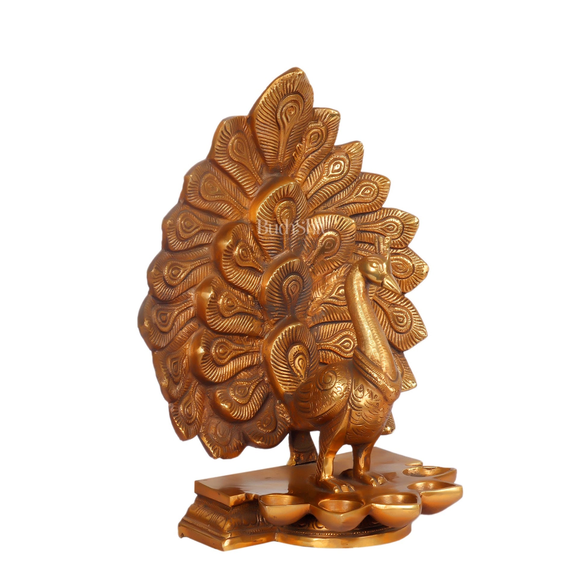 Antique Finish Large Brass Peacock Panchdeep | Exquisite Home Decor 12.5 "