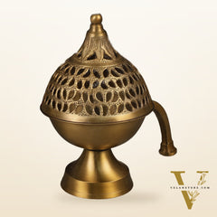Antique Finish Pure Brass Dhoop Burner with Handle 8"