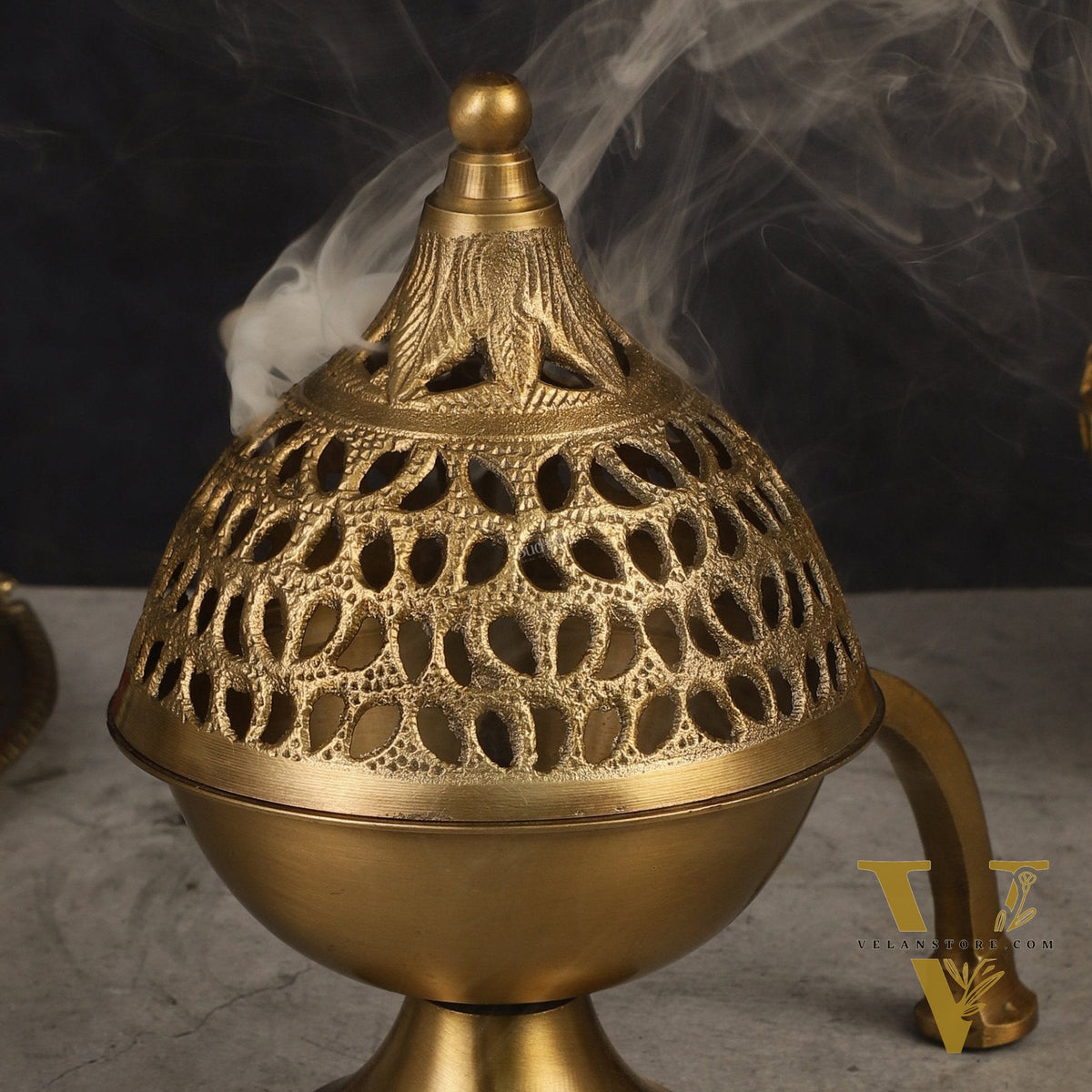 Antique Finish Pure Brass Dhoop Burner with Handle 8"