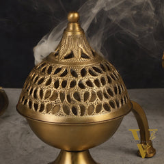 Antique Finish Pure Brass Dhoop Burner with Handle 8"