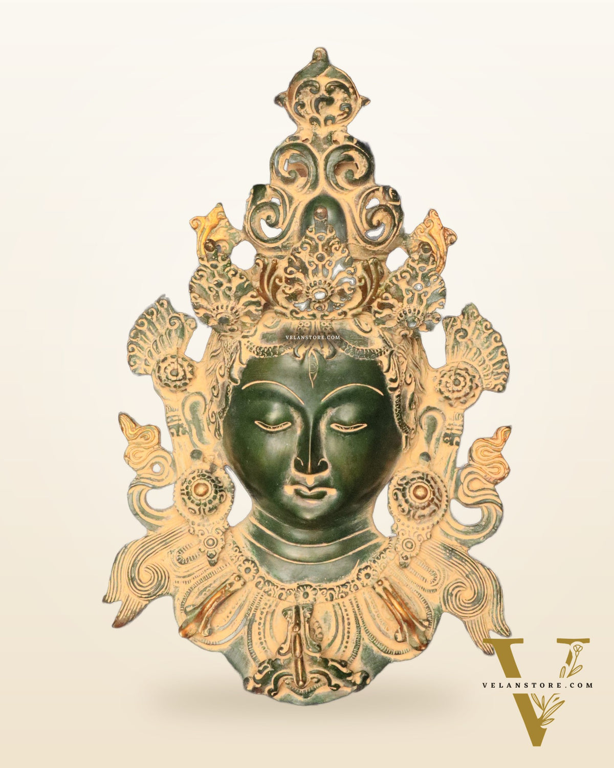 Antique Green Patina Brass Tara Devi Wall Hanging - 12"