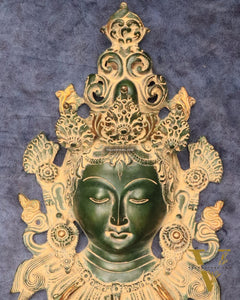 Antique Green Patina Brass Tara Devi Wall Hanging - 12"