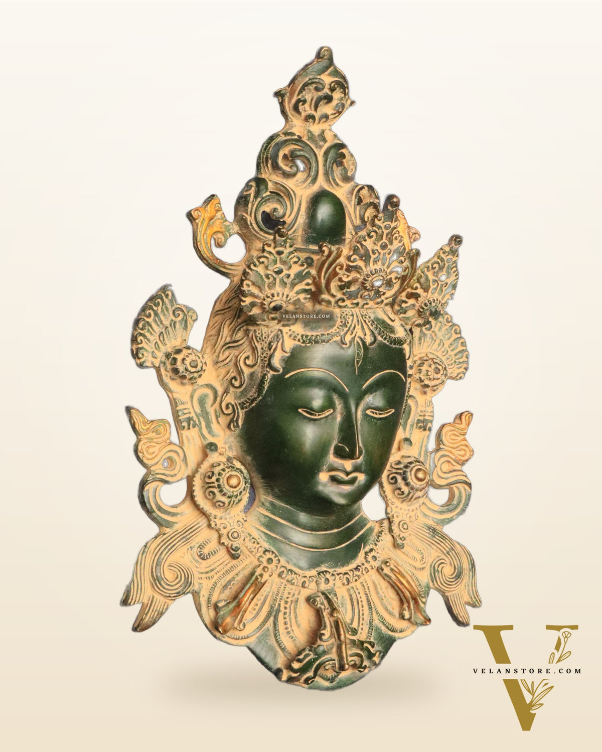Antique Green Patina Brass Tara Devi Wall Hanging - 12"