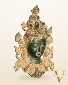 Antique Green Patina Brass Tara Devi Wall Hanging - 12"