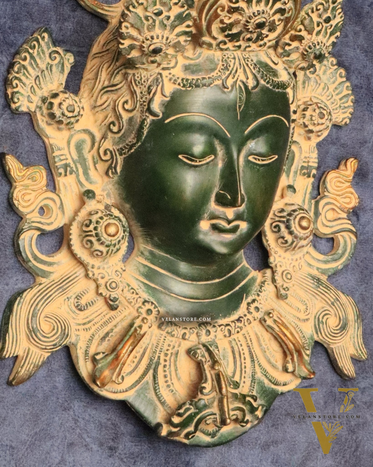Antique Green Patina Brass Tara Devi Wall Hanging - 12"