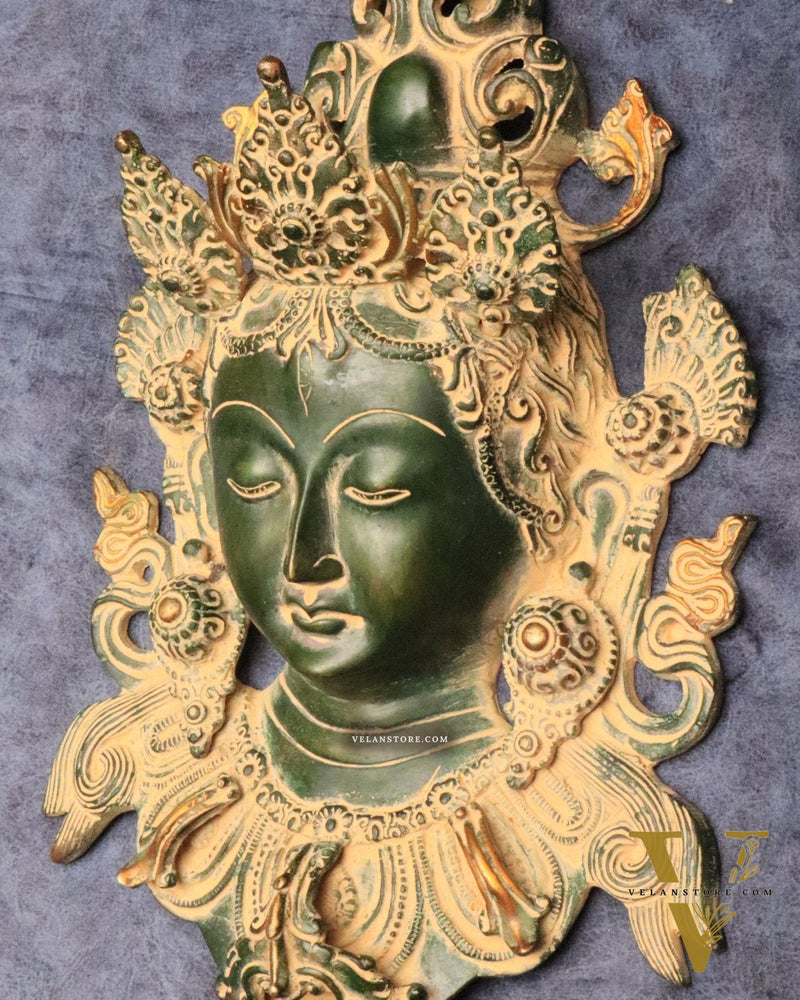 Antique Green Patina Brass Tara Devi Wall Hanging - 12"