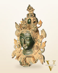 Antique Green Patina Brass Tara Devi Wall Hanging - 12"