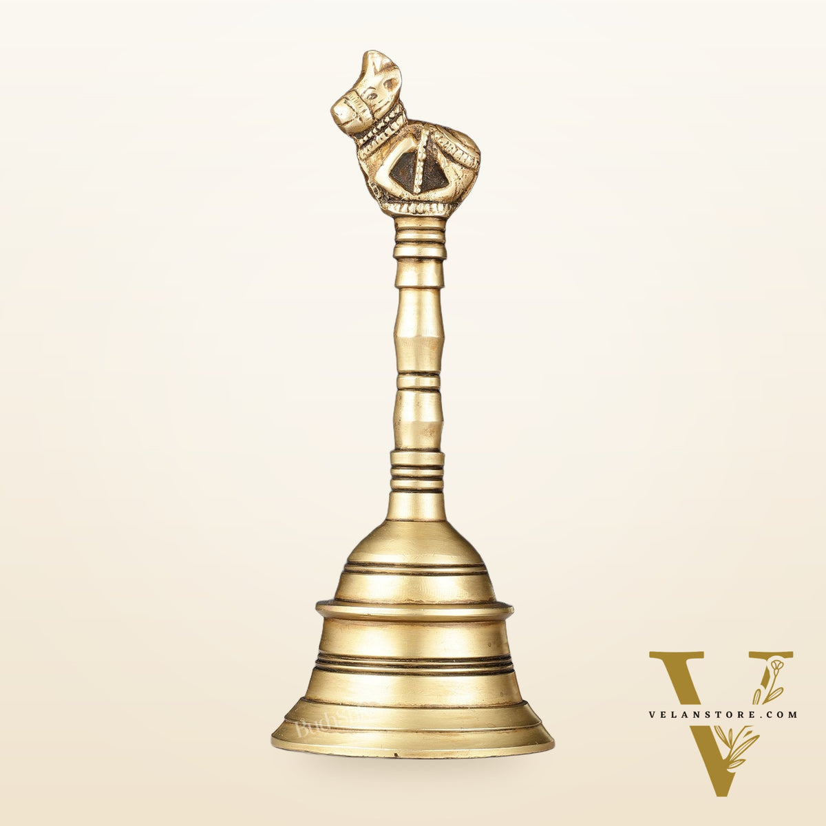 Antique Pure Brass Nandi Hand Bell for Pooja | Height 8.25 inch