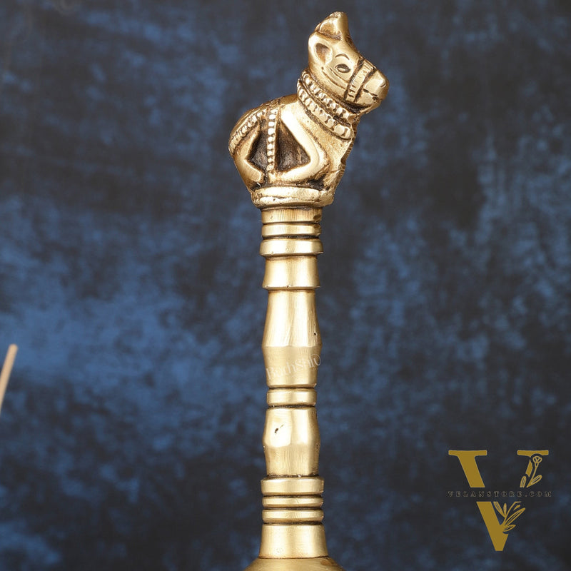 Antique Pure Brass Nandi Hand Bell for Pooja | Height 8.25 inch