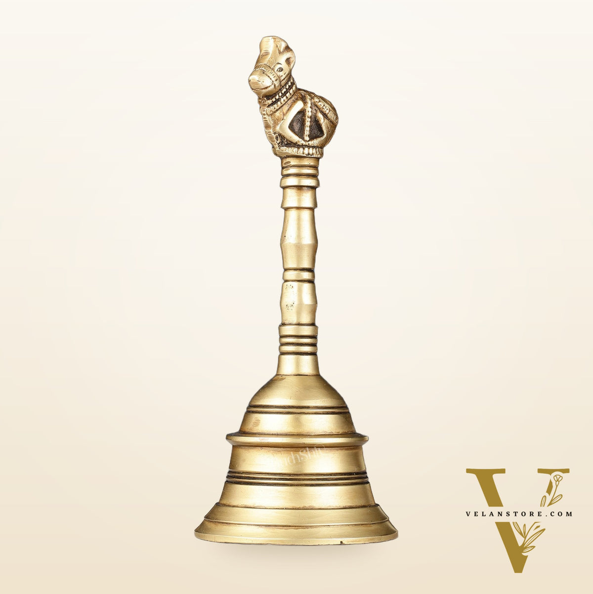Antique Pure Brass Nandi Hand Bell for Pooja | Height 8.25 inch
