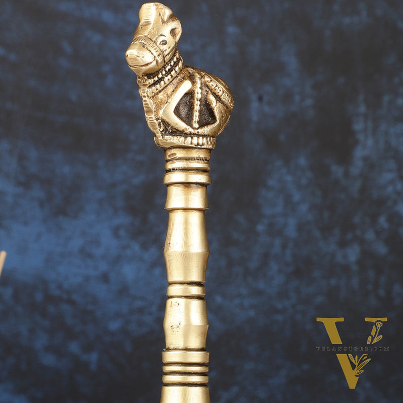 Antique Pure Brass Nandi Hand Bell for Pooja | Height 8.25 inch