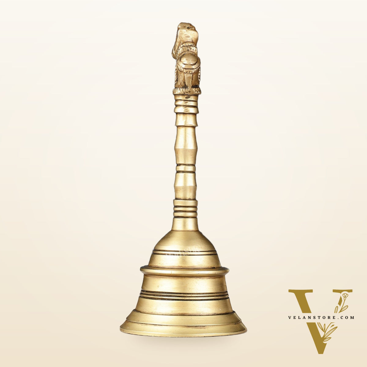 Antique Pure Brass Nandi Hand Bell for Pooja | Height 8.25 inch