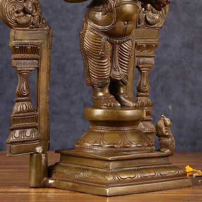 Antique Standing Ganapati Brass Statue with Prabhavali Arch | 14 inches