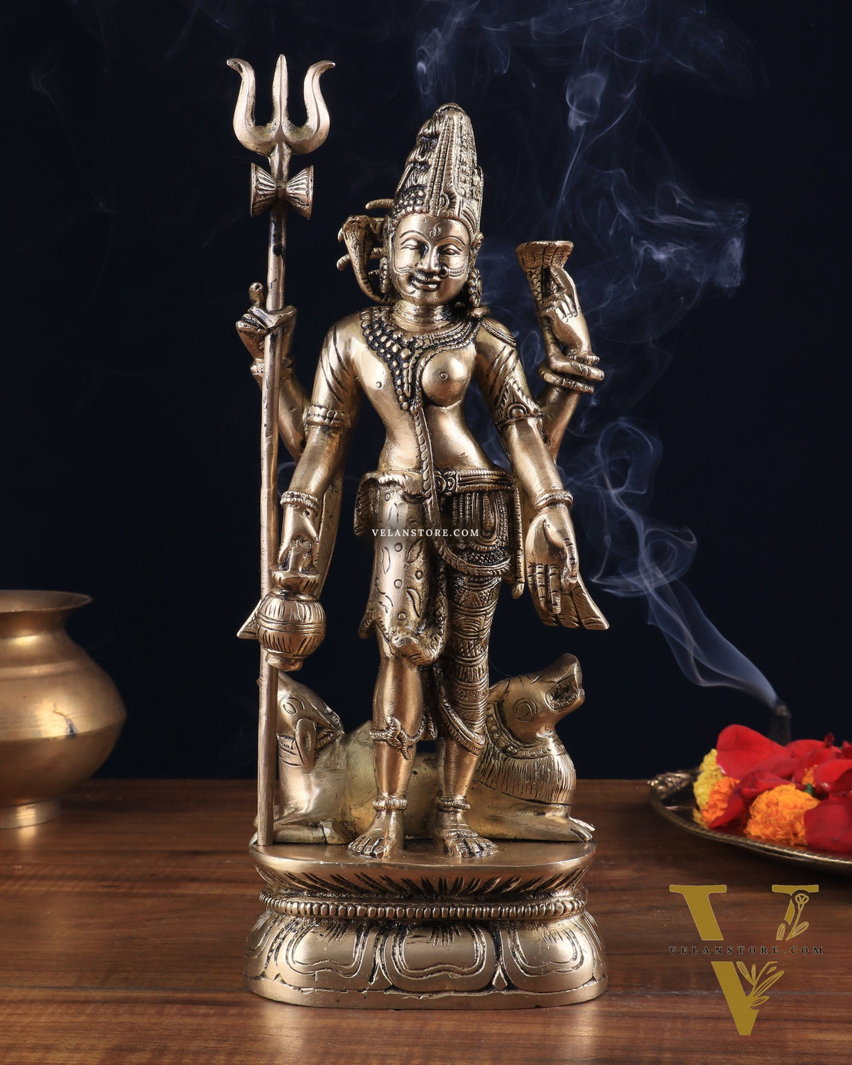 Antique tone Brass Ardhanarishwara Idol - 12 Inch