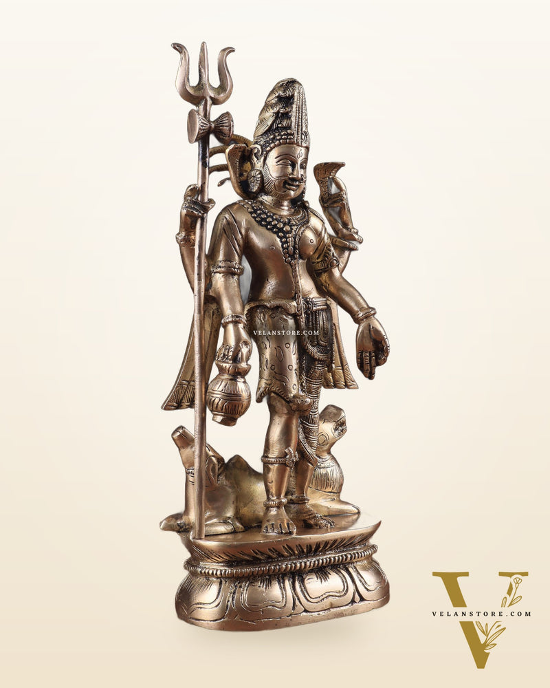 Antique tone Brass Ardhanarishwara Idol - 12 Inch
