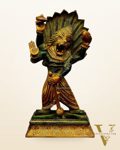 Antique Tone Brass Narasimha Statue - 12 inch